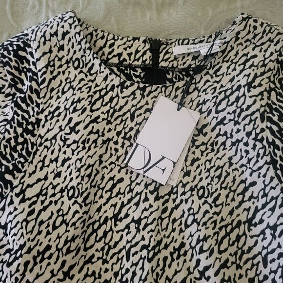 NWT Diane von Furstenberg Black/Wht Snakeskin Print Cap Sleeve Dress XS/0 $248 - Picture 3 of 11